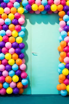 Door room with colorful balloons - concept of celebration, party, happy birthday