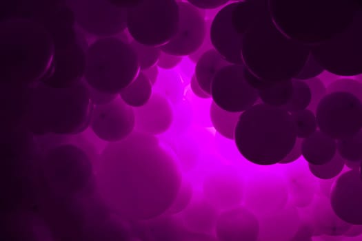 Pink background with flying balloons - clean design, 3d abstract realistic banner