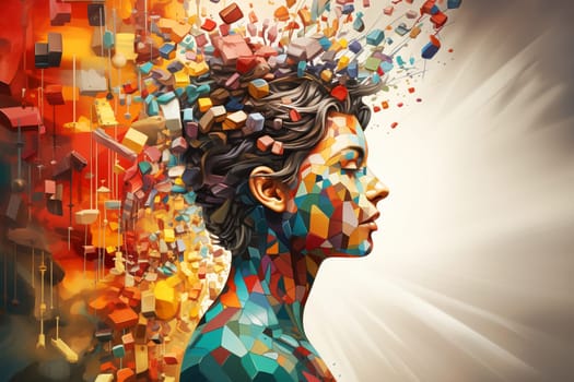 ASD autism spectrum disorder, deficits in social communication and interaction, adult mind with colorful jigsaw or puzzle pieces