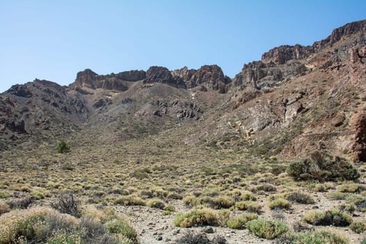 Gigantic rocks in the volcanic landscape in El Teide National Park on the Canary Island of Tenerife, Spain