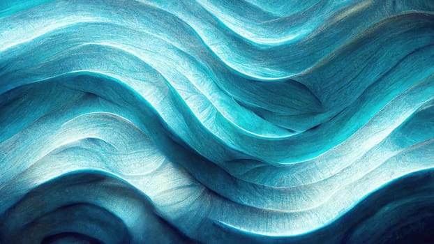 Dynamic aqua wave with vibrant blue gradient and white rays. artificial art