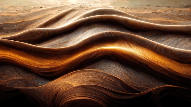 Intense bright brown and beige trendy gradient abstract waves full frame horizontal. Artificial Art.