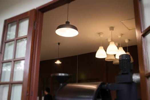 Interior of cozy coffee shop atmosphere, stock photo
