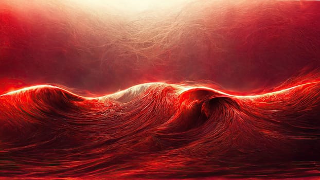 Intense bright red trendy gradient abstract waves full frame horizontal. Artificial Art.