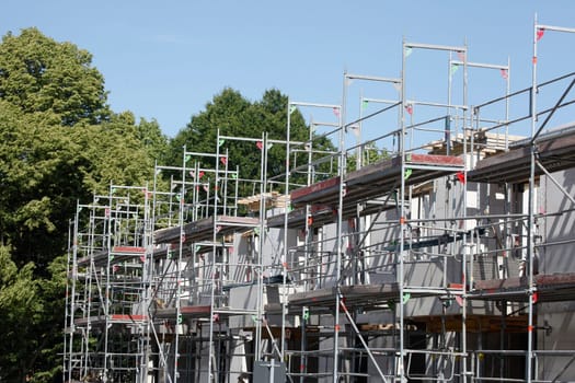 Scaffolding, Construction Site, Shell, Modern White Residential Building, Germany
