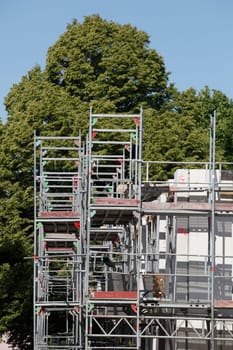 Scaffolding, Construction Site, Shell, Modern White Residential Building, Germany