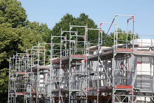 Scaffolding, Construction Site, Shell, Modern White Residential Building, Germany