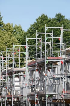 Scaffolding, Construction Site, Shell, Modern White Residential Building, Germany