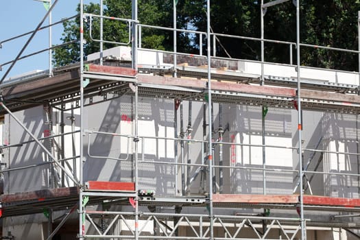 Scaffolding, Construction Site, Shell, Modern White Residential Building, Germany