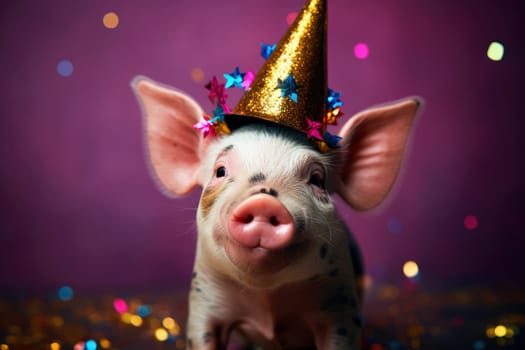 Cute little pig celebrate a party