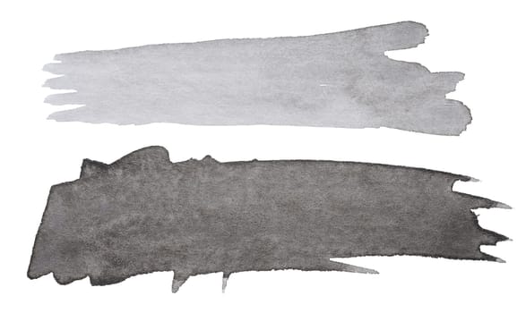 Watercolor brush stroke of black and gray paint on a white isolated background