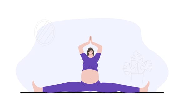 Pregnant woman doing yoga. Pregnancy health Vector illustration.