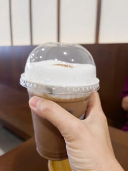 Iced mocha milk coffee drink, stock photo