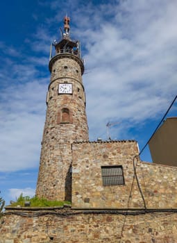 Torre del Trabajo or Work tower, Caceres, Spain. Circular clock tower placed at the top of the city
