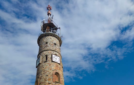 Torre del Trabajo or Work tower, Caceres, Spain. Circular clock tower placed at the top of the city