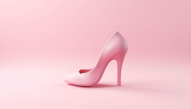 Vintage Glow with Pink High Heel Shoe, Shopping Concept. Boutique, Stripper, Black Friday Template. Shiny Neon Poster, Flyer, Banner, Invitation Card. 3d Illustration. Clipping Mask pastel pink color copy space Space for text