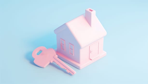 Miniature house pastel 3d illustration of a small house. Concept for buying or renting new house. Real estate investment Mortgage Copy space New home Space for text