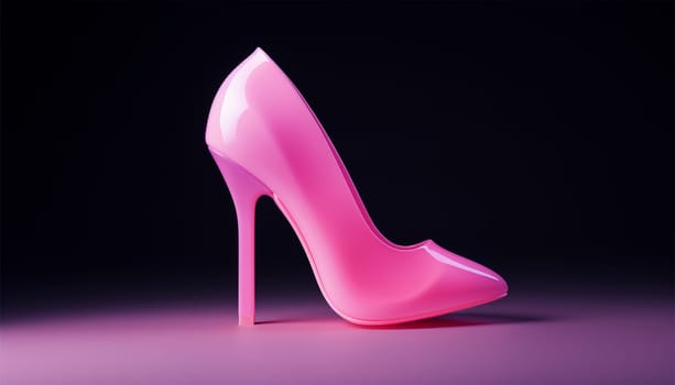Vintage Glow with Pink High Heel Shoe, Shopping Concept. Boutique, Stripper, Black Friday Template. Shiny Neon Poster, Flyer, Banner, Invitation Card. 3d Illustration. Clipping Mask pastel pink color copy space Space for text