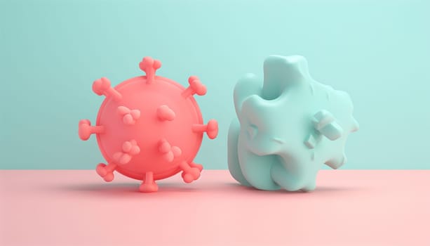 Two cells 3D pastel background. The specific binding between two cells. Virus destruction concept. Bacteria germs Microorganism copy space space for text
