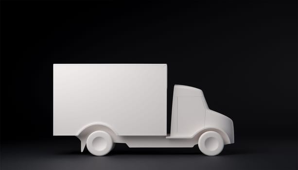 3D delivery truck mockup van on black background, lorry, side view. White empty van template for advertising. Freight transportation, delivery of goods, goods, products. Modern flat illustration isolated. Copy space transportation concept Space for text