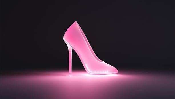 Vintage Glow with Pink High Heel Shoe, Shopping Concept. Boutique, Stripper, Black Friday Template. Shiny Neon Poster, Flyer, Banner, Invitation Card. 3d Illustration. Clipping Mask pastel pink color copy space Space for text