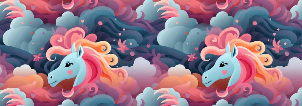 Unicorn design pattern landscape fantasy. Seamless kids princess style and unicorn illustration background pattern pastel