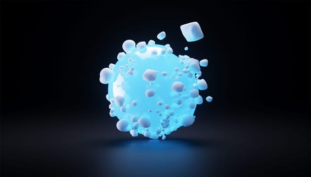 Cell 3D animation pastel colored. Virus disease. Abstract background virus. Set virus. Virus icon set. Infection flu, pneumonia. Bacteria, microbes fungi. Danger to a living organism. Viruses under the microscope. illustration Copy space Space for text