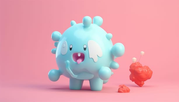Cell 3D animation pastel colored. Virus disease. Abstract background virus. Set virus. Virus icon set. Infection flu, pneumonia. Bacteria, microbes fungi. Danger to a living organism. Viruses under the microscope. illustration Copy space Space for text