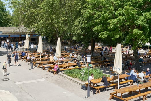 the historic Zenner beer garden on the banks of the Spree in Berlin's Treptow district, popular with tourists and locals alike
