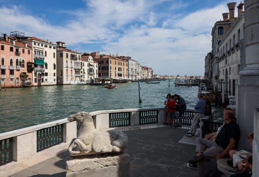Venice, Italy - September 5, 2022: View of the Grand Canal from the terrace at the Peggy Guggenheim Collection in Venice