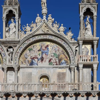 The basilica of St Mark in Venice. Italy. Mosaic from upper facade