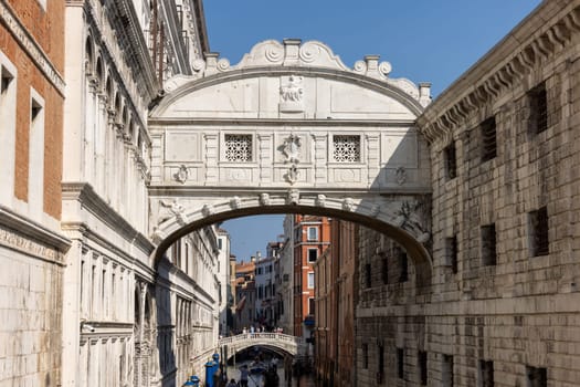 Venice, Italy - September 6, 2022: View of the Brdige of Sighs, Ponte dei Sospiri in Venice. Italy