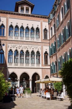 Venice, Italy - September 5, 2022: Sina Hotel in peaceful and charming district of Dorsoduro in Venice. Italy