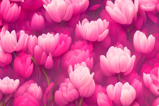 Abstract floral background of rich bright pink color from buds, flowers and petals of tulips, magnolias or peonies. Spring texture.