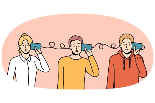 People with hearing device frustrated with communication. Confused group frustrated with misunderstanding or communicating. Vector illustration.