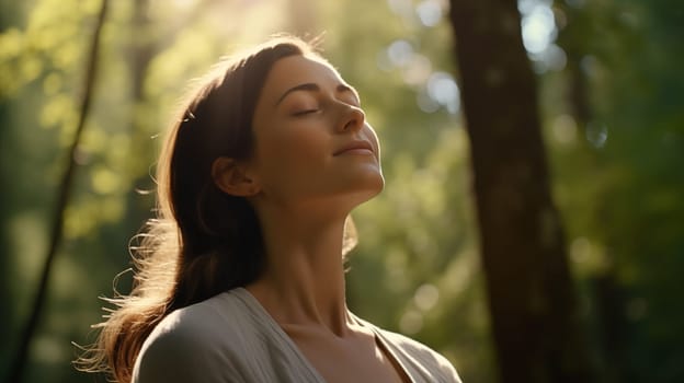 beautiful woman with smile during sunrise in beautiful nature. In the style of feminine empowerment
