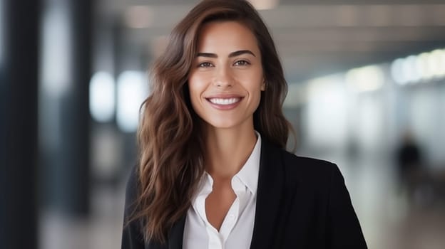 portrait of smiling business woman wearing business suit and smiling