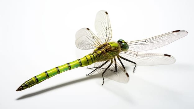 Green Dragon fly macro on plain backrounbd