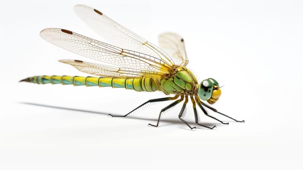 Green Dragon fly macro on plain backrounbd