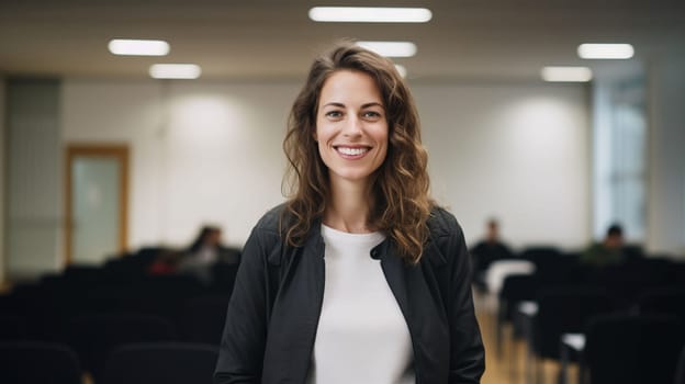 portrait of smiling business woman wearing business suit and smiling