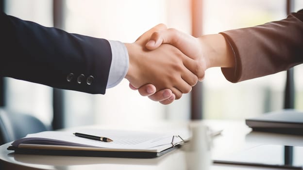 Modern Handshake in broght minimalistic office