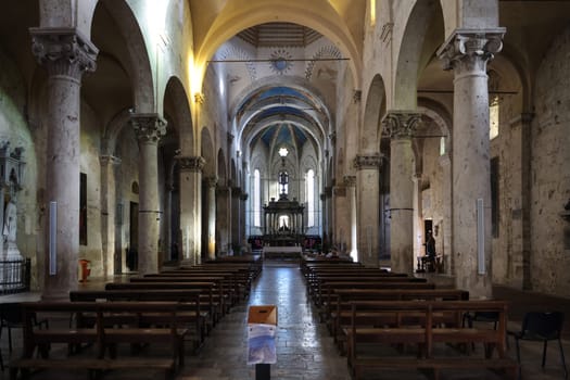 Massa Marittima, Italy - Sept 11, 2022: Interior of cathedral of Saint Cerbonius in Massa Marittima. Italy