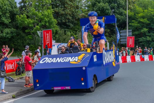 Bayonne, France: 03 July 2023: Caravan car of Tour de France in the 3 stage of "Le Tour de France"" in Bayonne, Basque Country. France."