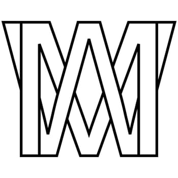 Logo sign mw wm, icon double letters logotype m w