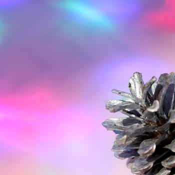 christmas balls on a background of colored lights and bokeh.