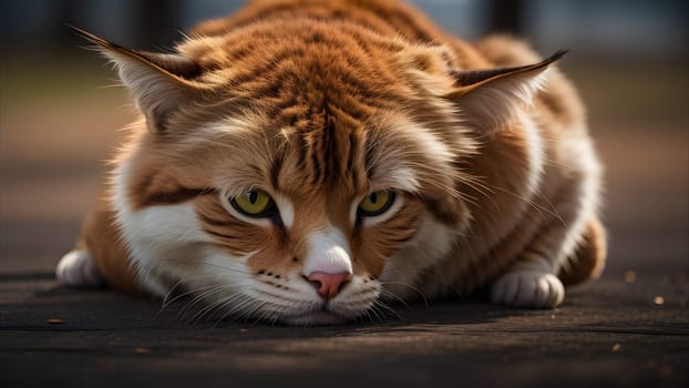 The cute cat wear glassess laying on the floor