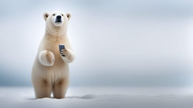 The animal holding cell phone and standing with nice view