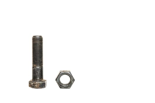 Hex bolt and hex nut isolated on a white background.