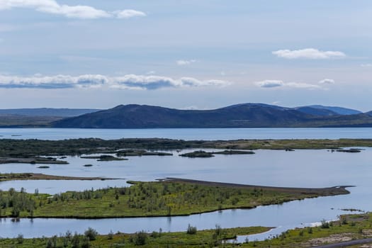 View of lakes and mountains in Thingvellir National Park, Iceland