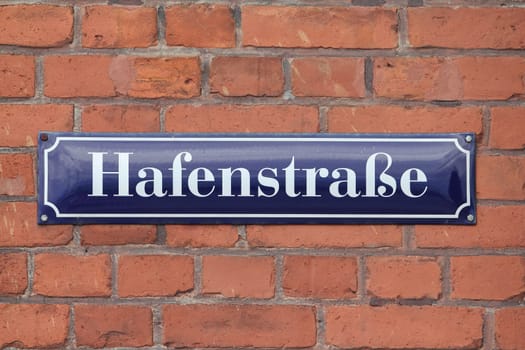 Street sign of the Hafenstrasse in Stralsund, Germany